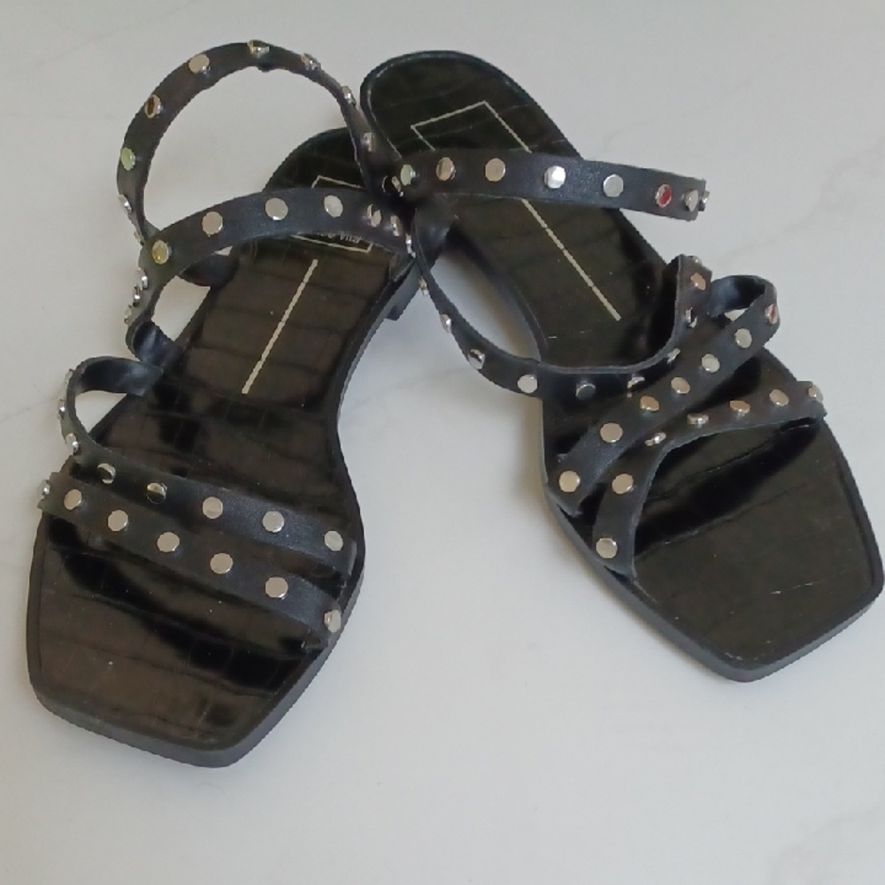 Dolce Vita Black Strappy Sandals with Silver Studs, Size 8 - Picture 3 of 11